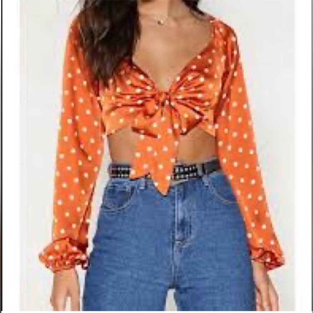 Nasty gal burnt orange polka dot top NWT